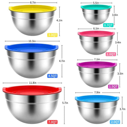 Stainless Steel Mixing Bowls Set, TINANA 6 Pack Mixing Bowls with Lids, Metal Nesting Storage Bowls for Kitchen, 4.5/3/2.5/2/1.5/0.75QT, Great for Prep, Baking, Serving, Khaki