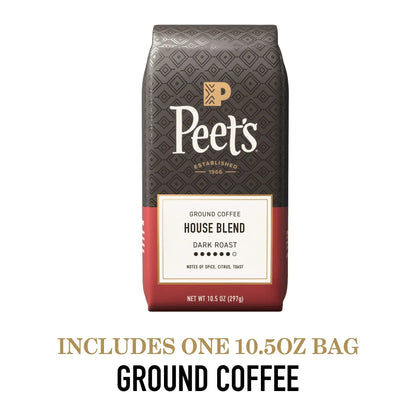 Peet's Coffee House Blend Premium Dark Roast Ground Coffee, Arabica, 10.5 oz