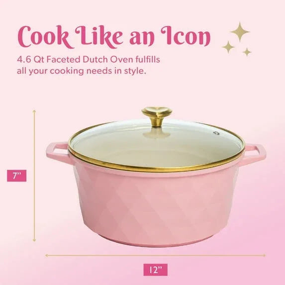 Paris Hilton 4.6 Quart Ceramic Nonstick Dutch Oven Pot with Lid, Dishwasher & Oven Safe, Pink