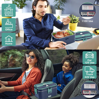 Livhil Electric Lunch Box Food Heater, Portable Food Warmer, Hot Lunch Warmer Heated Lunch Box for Adults, 60W 1.8L 12V-24V 110V Stainless Steel Container Portable Food Heater (Green+Royal Blue)