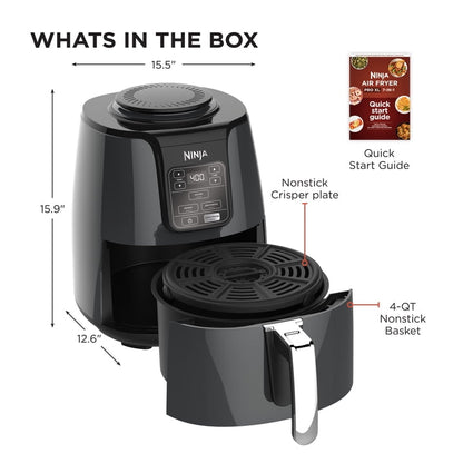 Ninja 4-Qt Air Fryer, 3 Functions, Air Fry, Reheat, and Dehydrate, Dishwasher Safe, Non-Stick, AF100WM Black