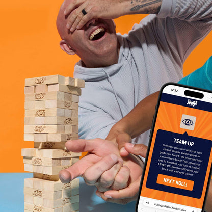 Official Hasbro Games Jenga Game with Digital Die, Wood Block Party Game, Family Games, Holiday Gifts for Kids, 6 and Up