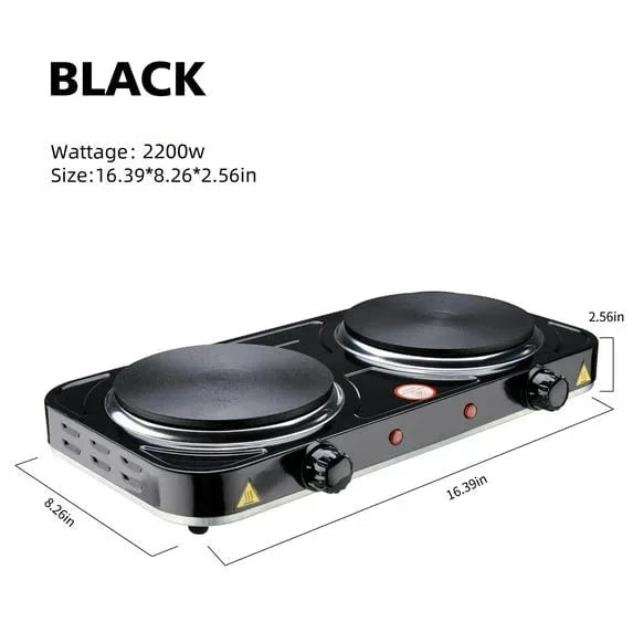 Electric Hot Plate, 2200W Countertop Burner,Cast Iron 2 Burners ,Portable Electric Stove, Portable Double Burners for Cooking,Easy to Clean, Black