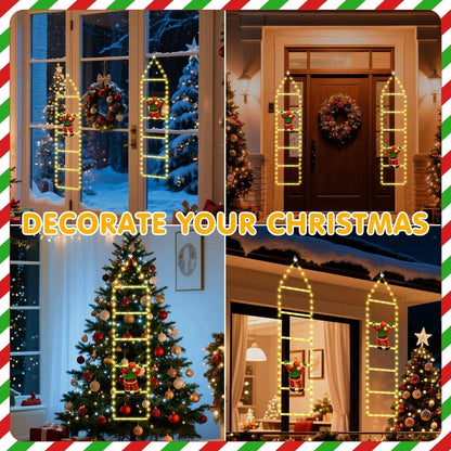 Fohil Christmas Lights, Novelty LED Ladder Lights with Climbing Santa, Christmas Decorations Indoor Outdoor, USB Rechargeable 8 Mode, Home Wall Door Decor