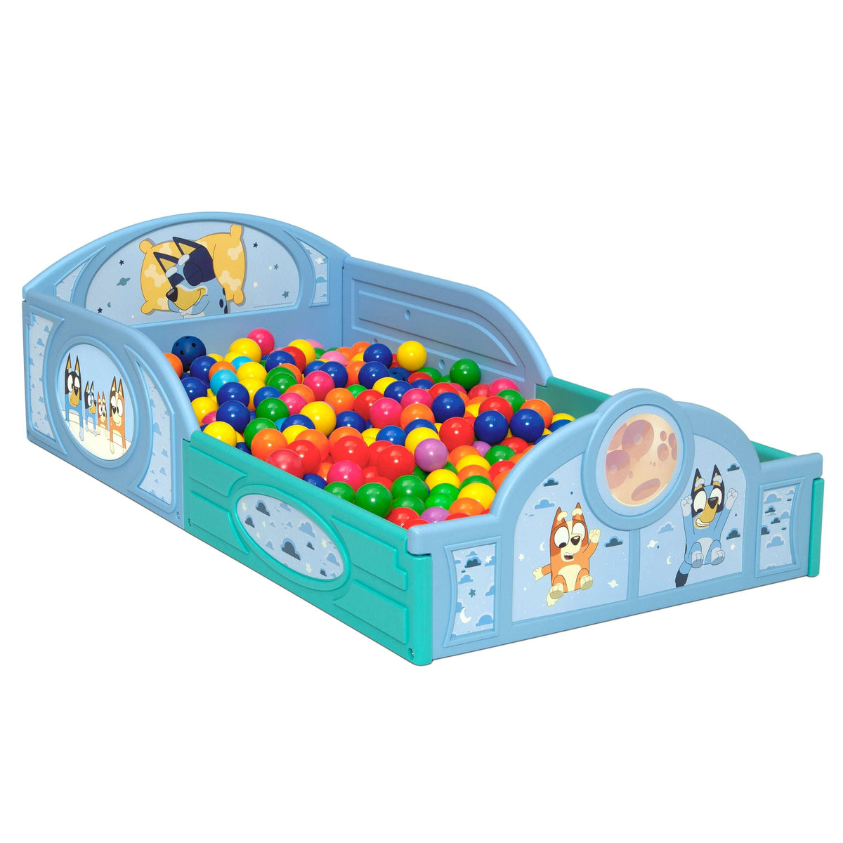 Bluey Sleep and Play Toddler Bed with Built-In Guardrails by Delta Children