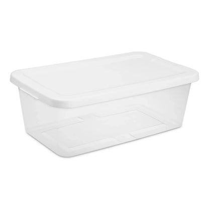 Sterilite Set of (10) 6 Quart Storage Boxes, Clear Plastic Storage Bin with Snap-On Lid, White