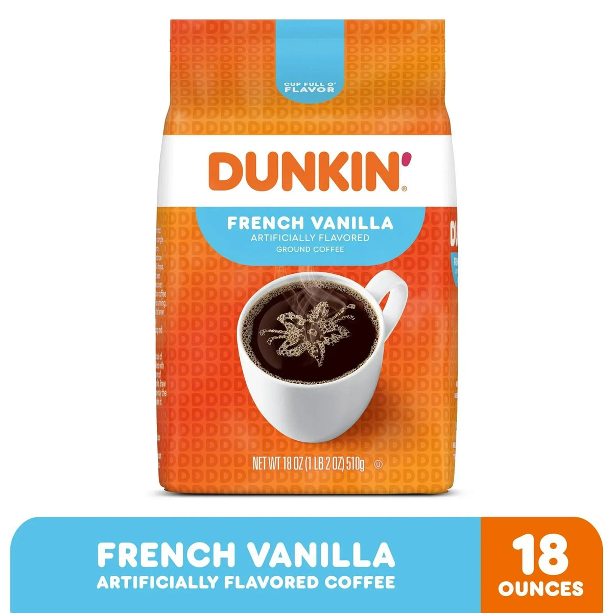 Dunkin’ French Vanilla Artificially Flavored Ground Coffee, 18 oz Bag