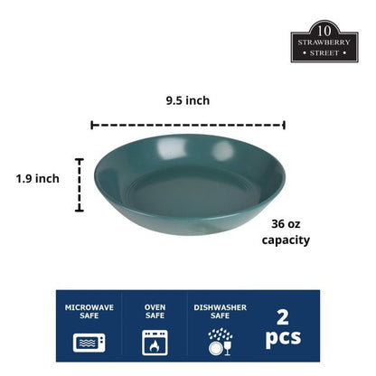 10 Strawberry Street Double Line 9.5"/36 oz Round Dinner Bowl, Set of 2, Emerald Green
