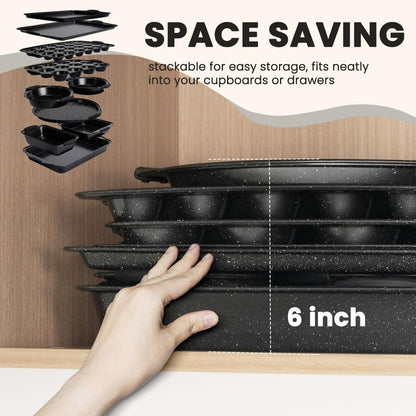 Kikcoin Bakeware Set, 21-Piece Baking Pans Set Kitchen Carbon Steel Baking Sheet Pans with Silicone Handles, Cookie Sheets Nonstick(Beige)