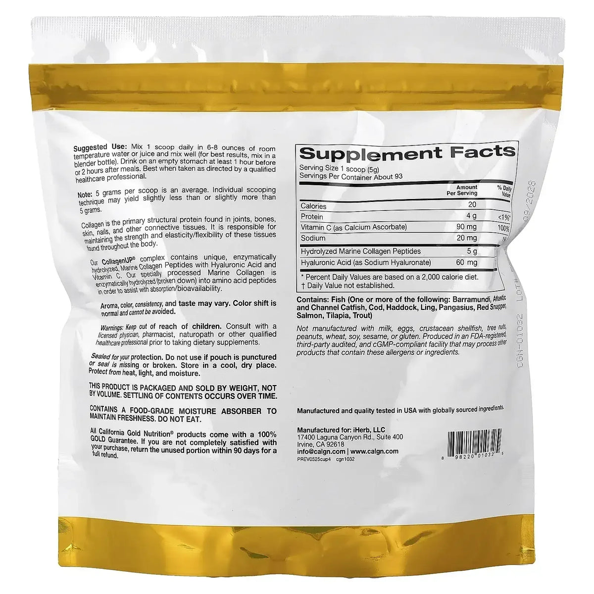 California Gold Nutrition CollagenUP®, Hydrolyzed Marine Collagen Peptides with Hyaluronic Acid and Vitamin C, Unflavored, 7.26 oz (206 g)