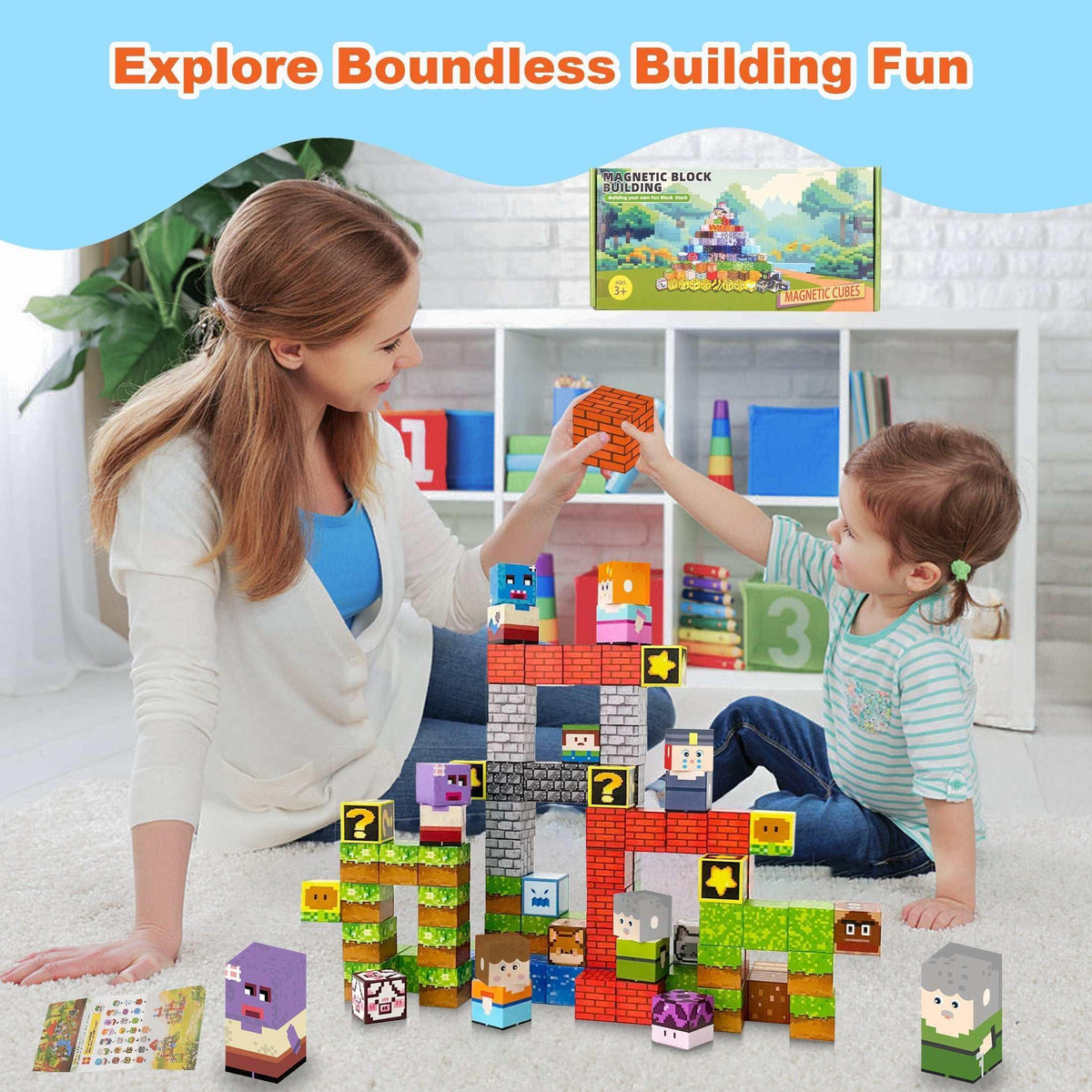 Crtynell 100pcs Magnetic Blocks - Build a Plants Wars Set, Magnetic Building Blocks Toddler Toys STEM Sensory Outdoor Toys for Boys and Girls Ages 3+, Birthday Gifts for Kids