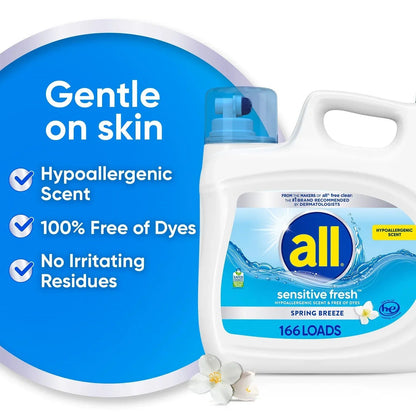all Liquid Laundry Detergent Sensitive Fresh, Spring Breeze, 166 loads, 250 oz.