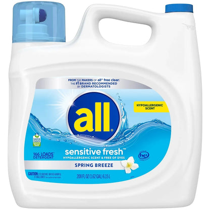 all Liquid Laundry Detergent Sensitive Fresh, Spring Breeze, 166 loads, 250 oz.
