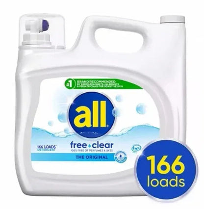 all free clear Liquid Laundry Detergent, The Original, 166 loads, 250 fl. oz.