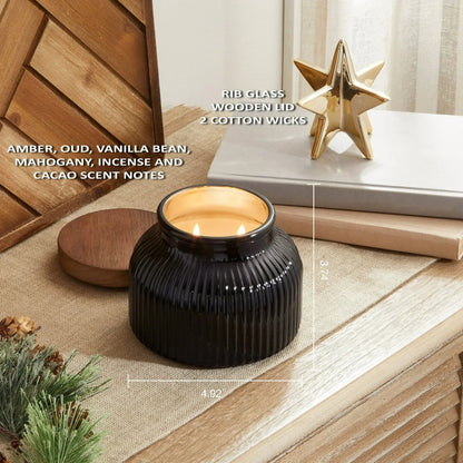Better Homes & Gardens Scented Cotton 2-Wicks Ribbed Mecury Glass Jar Candle with Wooden Lid 18oz
