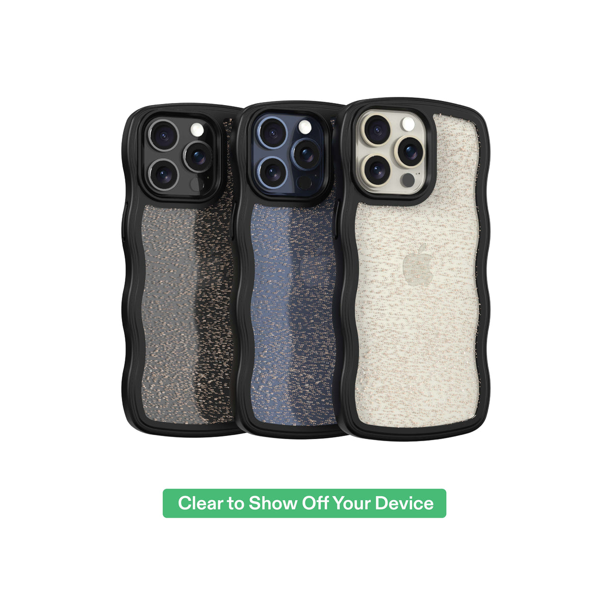 onn Wavy Grip Phone Case for iPhone 15 Pro Max - Black/Gold Glitter