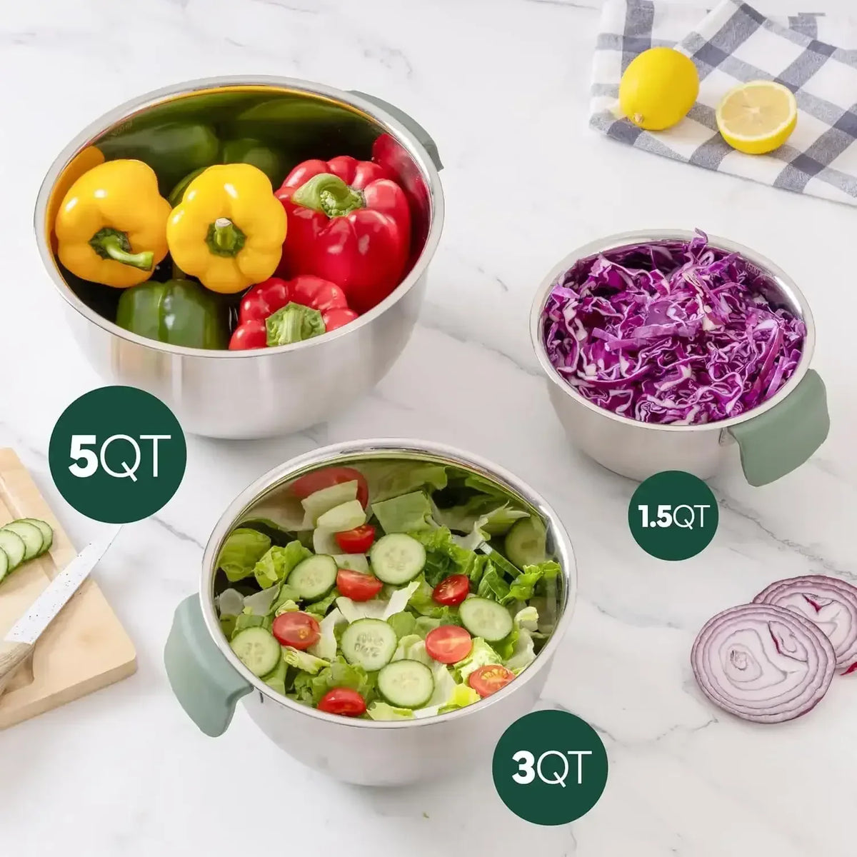 COOK WITH COLOR Stainless Steel Mixing Bowls Set and Measuring Cups- Nesting Bowls with Non-Slip Bottom and Easy-Grip Handles, 11 Pieces