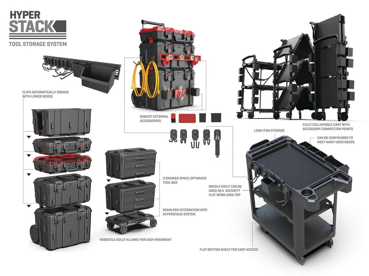 Hyper Tough Hyper Stack Heavy Duty 3 Piece Modular Rolling Toolbox System, Black