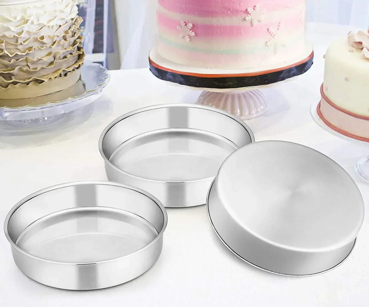 Vesteel Cake Pan, Stainless Steel Round Layer Cake Baking Pans, Non-Toxic & Healthy, Mirror Finish & Dishwasher Safe
