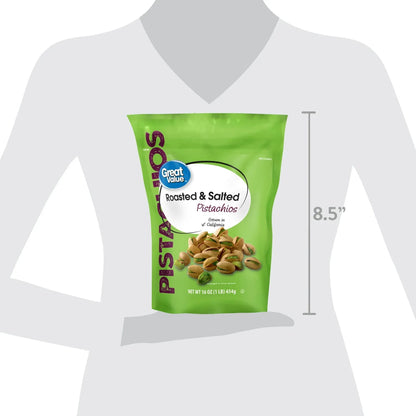 Great Value Roasted & Salted Pistachios, 16 oz Resealable Bag