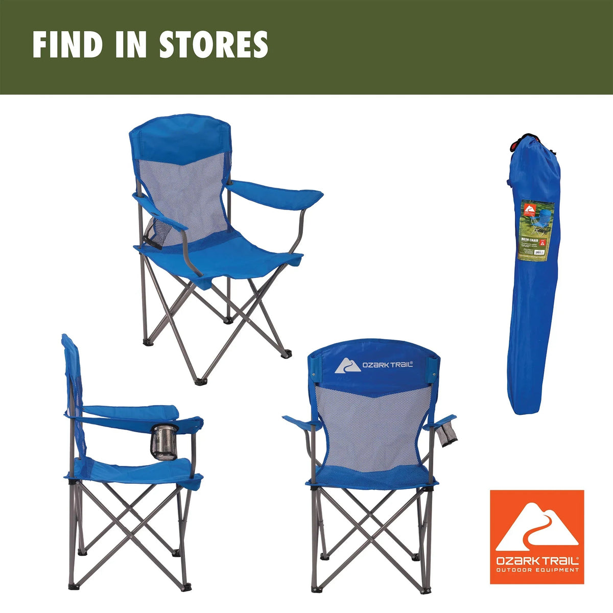 Ozark Trail Basic Mesh Chair Blue, Adult, 32.28in x 20.28in x 37.60in