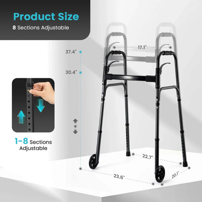 Naipo Compact Folding Walker for Seniors & Adults, Deluxe Lightweight Mobility Aids Walker with 5" Wheels and Trigger Release up to 300 lbs, Aluminium