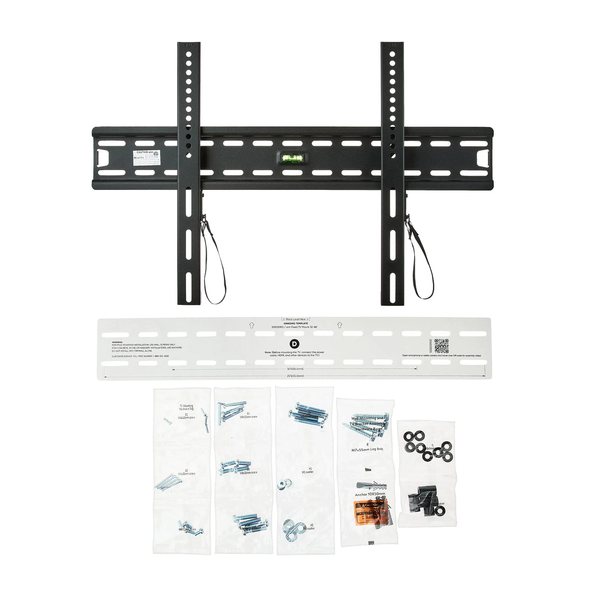 onn Fixed TV Wall Mount for 32" to 86" TVs, holds up to 120 lbs