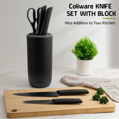 Joyfair Kitchen Knife Set, 7 Pcs Stainless Steel White Knives Block Set for Chef, Super Sharp Professional Knife Set with Universal Knife Block for Home Restaurant, Non-Stick & Anti-Rust