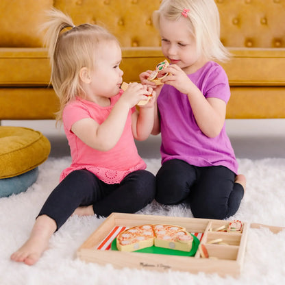 Melissa & Doug Wooden Pizza Party Play Food Set with 36 Toppings for Toddlers Age 3+