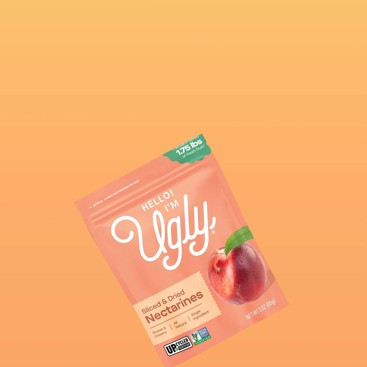 Hello! I'm Ugly Dried & Sliced Nectarines, No Sugar Added Snacks, Unsweetened Dried Fruit, 3 oz