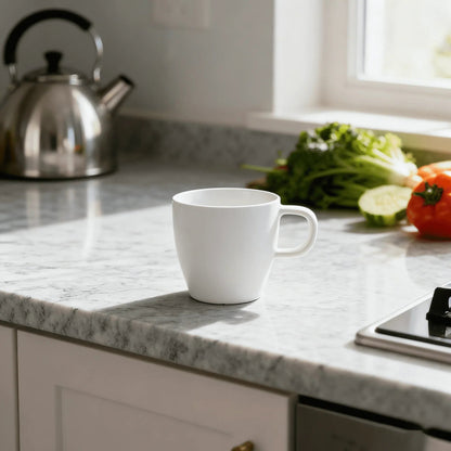 Coffee Cups Set of 6, 300ml (10oz) Eco-Friendly Shatter-Resistant Mugs with Ergonomic Handles | Premium Stone-Effect Resin, Porcelain Feel | Ideal for Commercial & Home Use, Dishwasher Safe