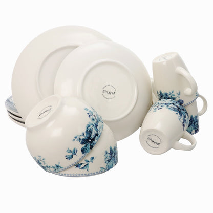 Elama Blue Rose Traditional 16 Piece Elegant Dinnerware Set
