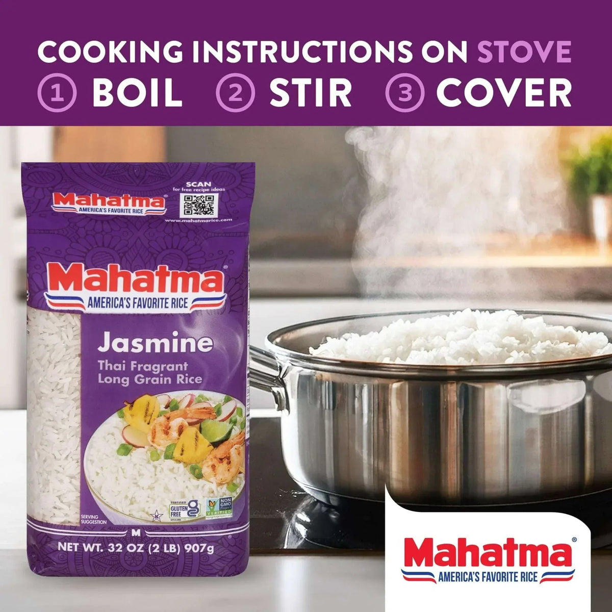 Mahatma Jasmine Thai Fragrant Long Grain Rice, Gluten Free, 32 oz (2 lbs) (907 Grams)