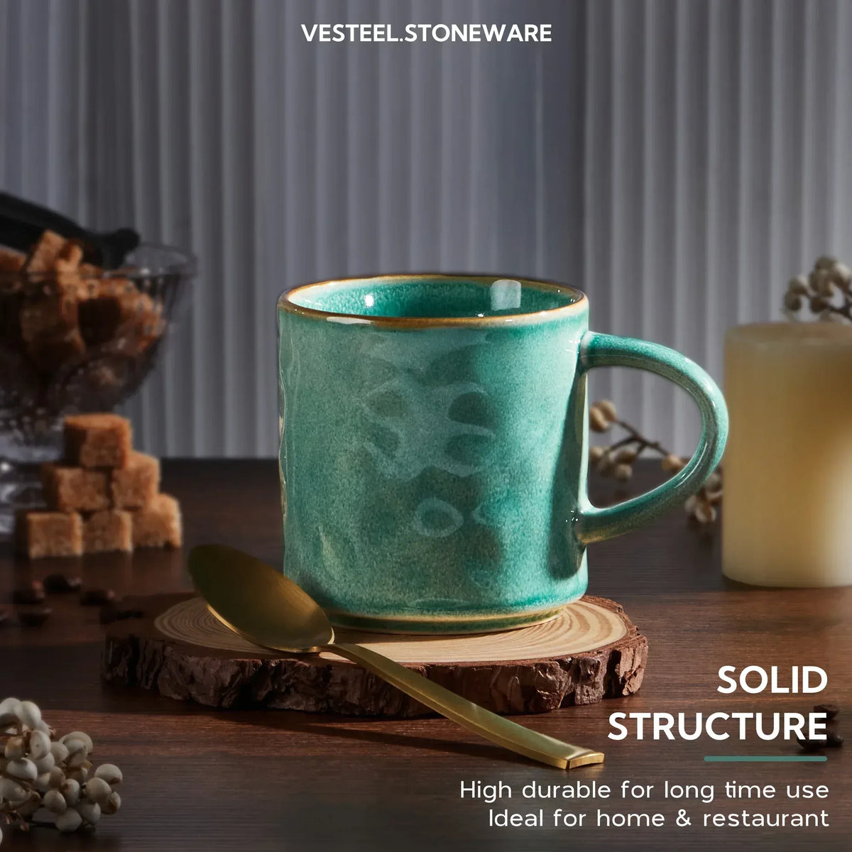 Vesteel Coffee Mug Set of 4, Ceramic Coffee Cups with Handles, 14oz Stoneware Mugs Set for Coffee Tea Milk, Wave Design Mug Gifts for Home Office Restaurant