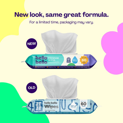 Hello Bello Premium Fragrance-Free Baby Wipes, 3 Flip-Top Pouches (180 Total Wipes)