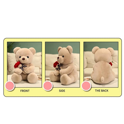 9.1" Valentines Day Stuffed Animals Teddy Bear with Rose, Large Rose Bear Valentines Day Gift Plush Toy Cartoon Cuddly Doll Birthday Party Holiday Wedding Decor Gift Stuffed Animals