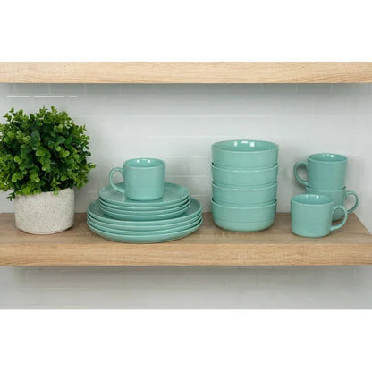 10 Strawberry Street Double Line 16 Piece Stoneware Dinnerware Set, Seafoam