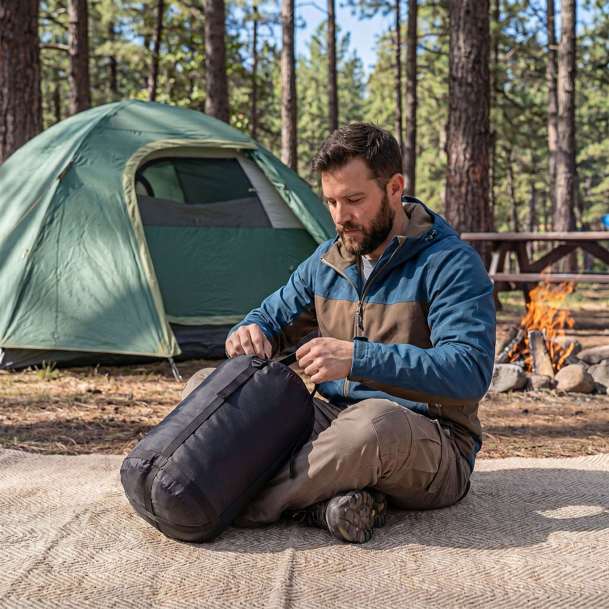 CONCETTA Lightweight Double Sleeping Bag for Adults in Cold & Warm Weaher, Waterproof & Machine Washable for Camping/Backpacking/Hiking, Black