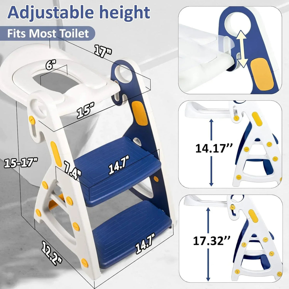 Primlect Potty Training Toilet Seat, 2 in 1 with Ladder, Adjustable Height ,for Ages 1-3, Blue