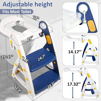 Primlect Potty Training Toilet Seat, 2 in 1 with Ladder, Adjustable Height ,for Ages 1-3, Blue