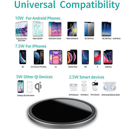 onn. 10W Wireless Charging Pad Compatible with iPhone 13/12/11/XS/X/8 Series, Samsung Galaxy Series, etc