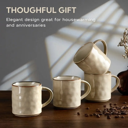 Vesteel Coffee Mug Set of 4, Ceramic Coffee Cups with Handles, 14oz Stoneware Mugs Set for Coffee Tea Milk, Wave Design Mug Gifts for Home Office Restaurant