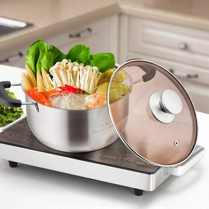Vesteel 3 Quart Stock Pot, Stainless Steel Metal Pasta Soup Pot with Glass Lid for Cooking, Heat-Proof Double Handles, Heavy Duty & Dishwasher Safe