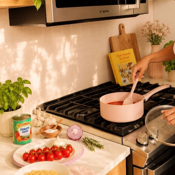 Elements by Thyme & Table 2 QT Ceramic Non-Stick Saucepan - pink