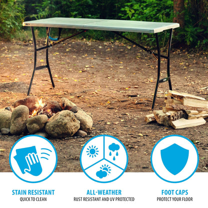 Lifetime 5 Foot Rectangle Fold-in-Half Table, Indoor/Outdoor Essential, Gray, 60.3" x 25.5"