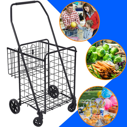 Folding Shopping Cart, Heavy Duty Grocery Cart with Removable Basket, 360° Rolling Laundry Cart & Lightweight Trolley for Shopping, Grocery, Laundry, Supermarket, Camping, Outdoor, Beach