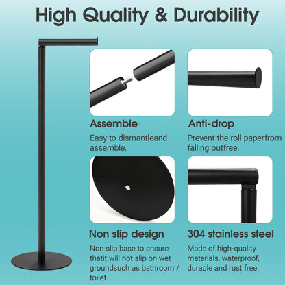 Toilet Paper Holder Stand, Free Standing Toilet Paper Roll Holder for 5 Spare Rolls, Modern Bathroom Toilet Paper Stand, Black