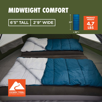 Ozark Trail 35°F Cool Weather Rectangular Sleeping Bag with Recycled Polyester and ZIP SHIELD