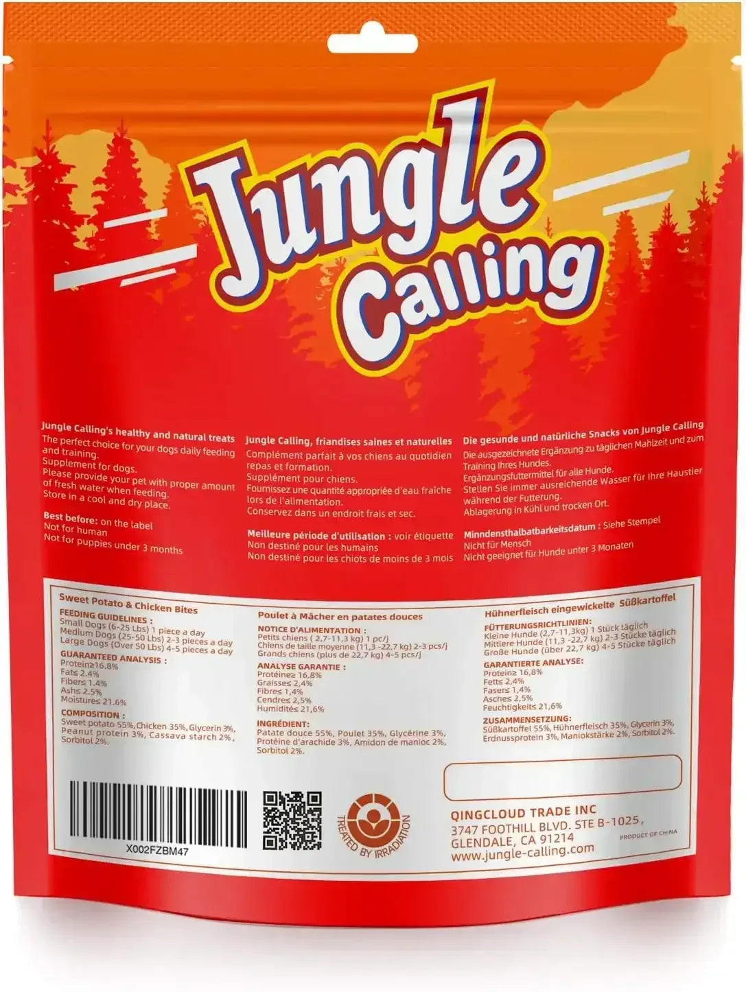 Jungle Calling Dog Treats, Chicken Wrapped Sweet Potato, Gluten and Grain Free, Chewy Dog Bites for Balanced Nutrition, 10.6 oz