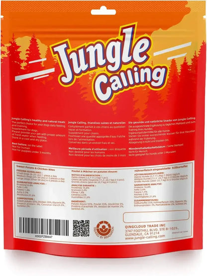 Jungle Calling Dog Treats, Chicken Wrapped Sweet Potato, Gluten and Grain Free, Chewy Dog Bites for Balanced Nutrition, 10.6 oz